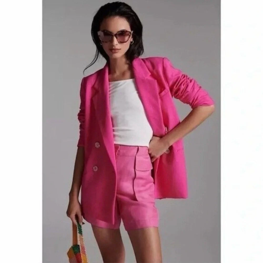 Maeve Anthropologie Blazer Womens 0 Hot Pink Double Breasted Jacket Career Bold - Picture 8 of 16